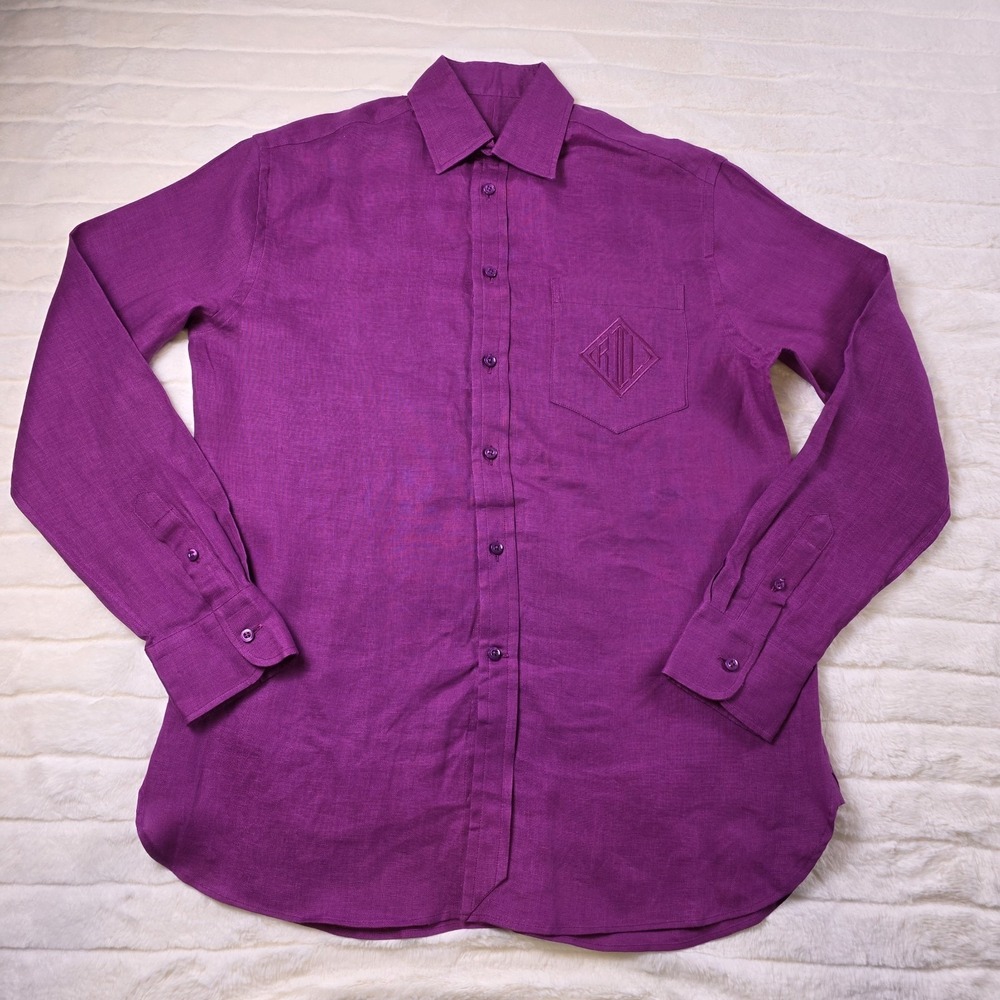 Ralph Lauren Purple Label Monogram Adrien Linen Shirt Womens 4 $790